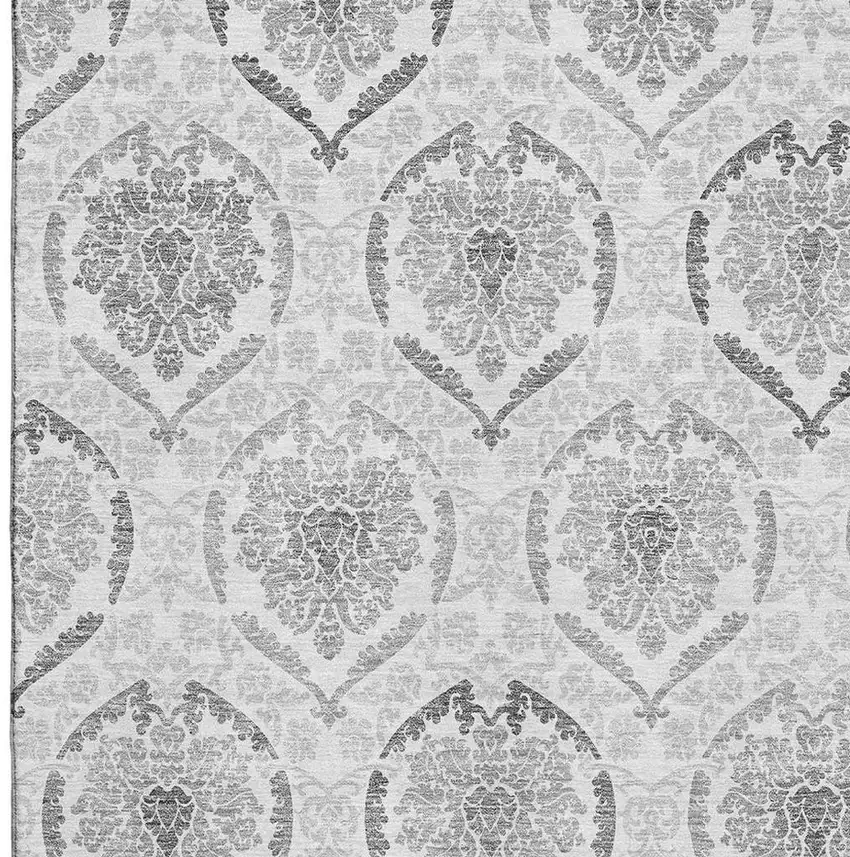 Silver And Gray Medallion Washable Area Rug With UV Protection Photo 3