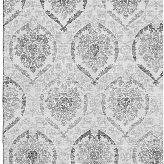 Silver And Gray Medallion Washable Area Rug With UV Protection Photo 3