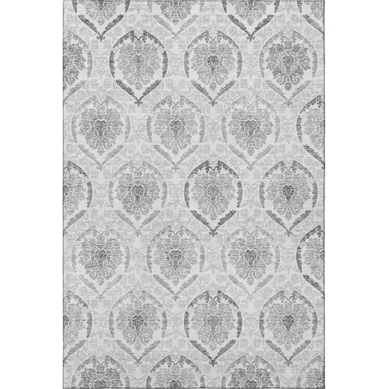 Silver And Gray Medallion Washable Area Rug With UV Protection Photo 4