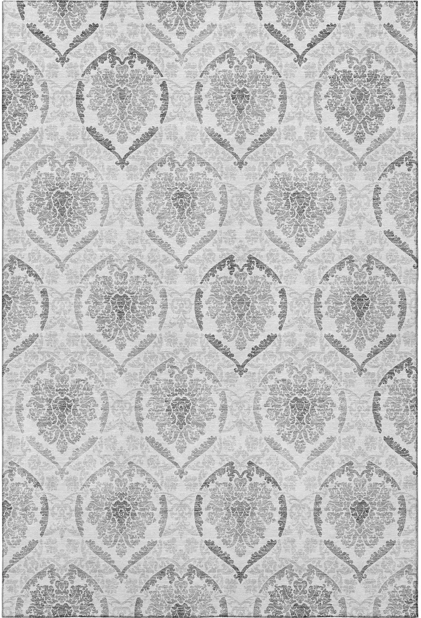 Silver And Gray Medallion Washable Area Rug With UV Protection Photo 4