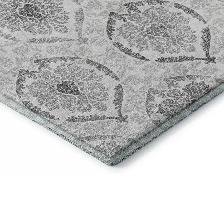 Silver And Gray Medallion Washable Area Rug With UV Protection Photo 8