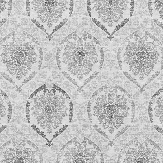 Silver And Gray Medallion Washable Area Rug With UV Protection Photo 3