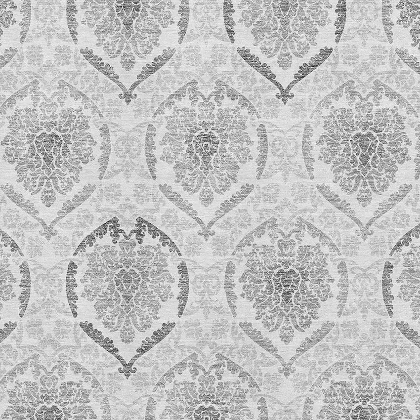 Silver And Gray Medallion Washable Area Rug With UV Protection Photo 3