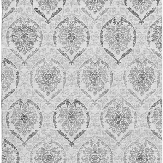 Silver And Gray Medallion Washable Area Rug With UV Protection Photo 3