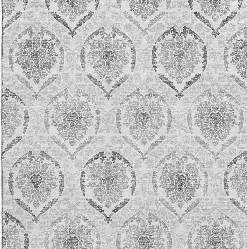 Silver And Gray Medallion Washable Area Rug With UV Protection Photo 3