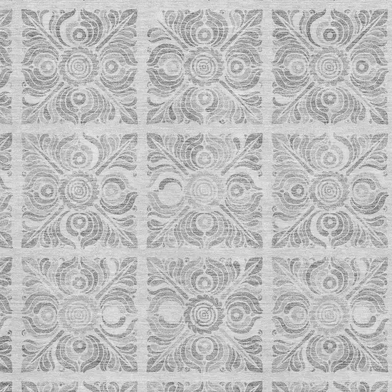 Silver And Gray Medallion Washable Area Rug With UV Protection Photo 3