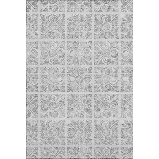Silver And Gray Medallion Washable Area Rug With UV Protection Photo 1