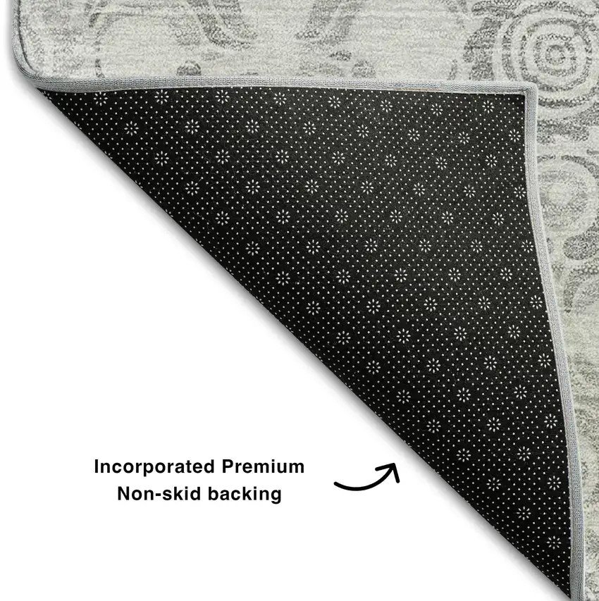 Silver And Gray Medallion Washable Area Rug With UV Protection Photo 7