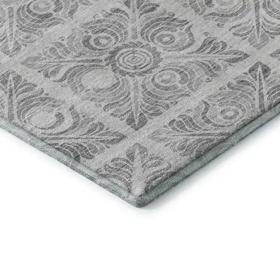 Silver And Gray Medallion Washable Area Rug With UV Protection Photo 8