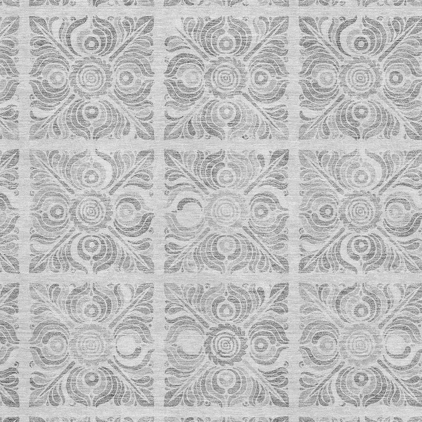 Silver And Gray Medallion Washable Area Rug With UV Protection Photo 3