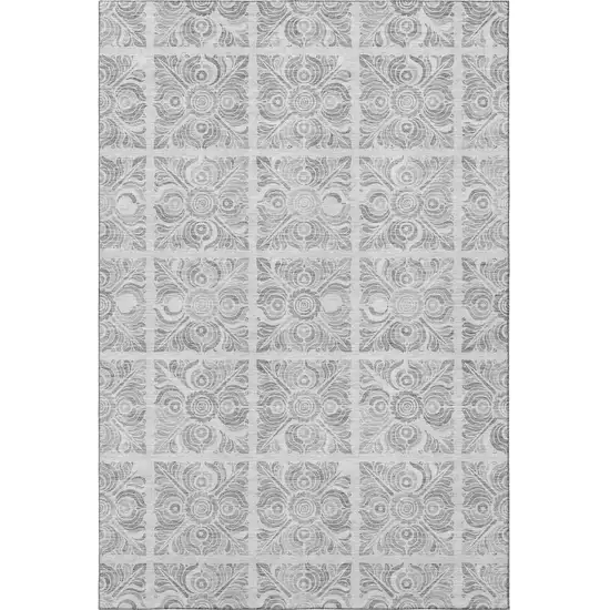 Silver And Gray Medallion Washable Area Rug With UV Protection Photo 4