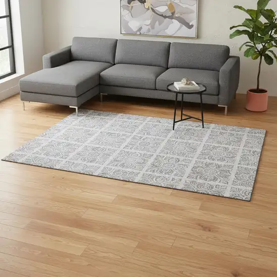 Silver And Gray Medallion Washable Area Rug With UV Protection Photo 2