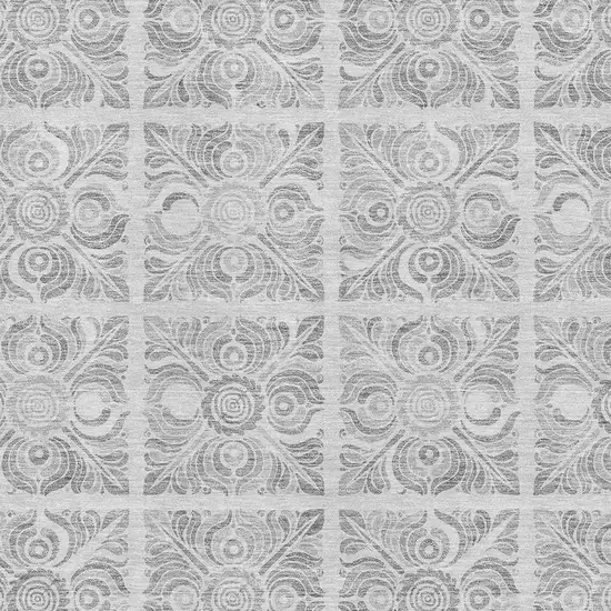 Silver And Gray Medallion Washable Area Rug With UV Protection Photo 3