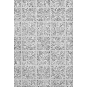 Photo of Silver And Gray Medallion Washable Area Rug With UV Protection
