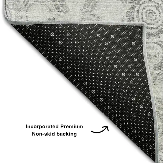 Silver And Gray Medallion Washable Area Rug With UV Protection Photo 7