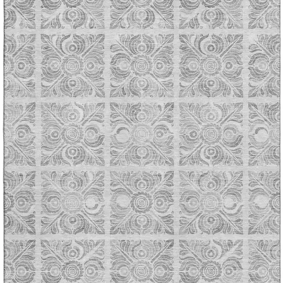 Silver And Gray Medallion Washable Area Rug With UV Protection Photo 4
