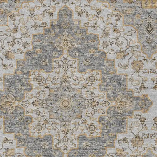 Silver And Gray Medallion Washable Indoor Outdoor Area Rug Photo 3