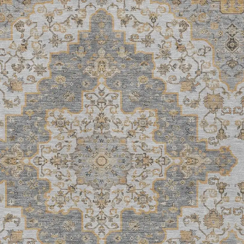 Silver And Gray Medallion Washable Indoor Outdoor Area Rug Photo 3