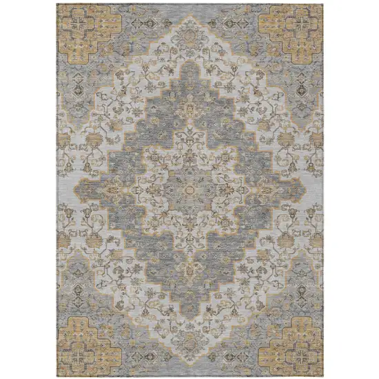 Silver And Gray Medallion Washable Indoor Outdoor Area Rug Photo 2
