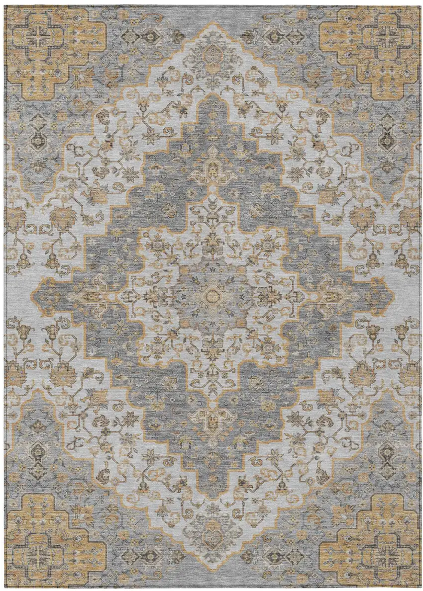 Silver And Gray Medallion Washable Indoor Outdoor Area Rug Photo 2