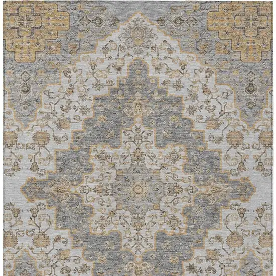 Silver And Gray Medallion Washable Indoor Outdoor Area Rug Photo 4