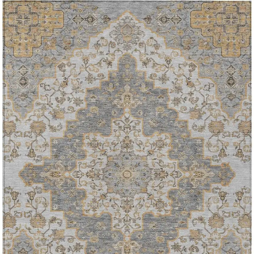 Silver And Gray Medallion Washable Indoor Outdoor Area Rug Photo 4
