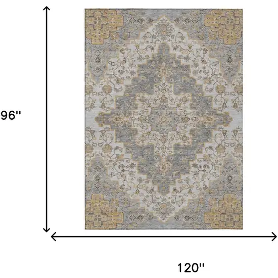 Silver And Gray Medallion Washable Indoor Outdoor Area Rug Photo 7