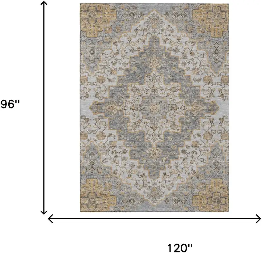 Silver And Gray Medallion Washable Indoor Outdoor Area Rug Photo 7