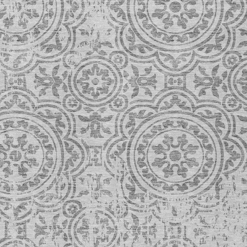 Silver And Gray Medallion Washable Indoor Outdoor Area Rug Photo 4