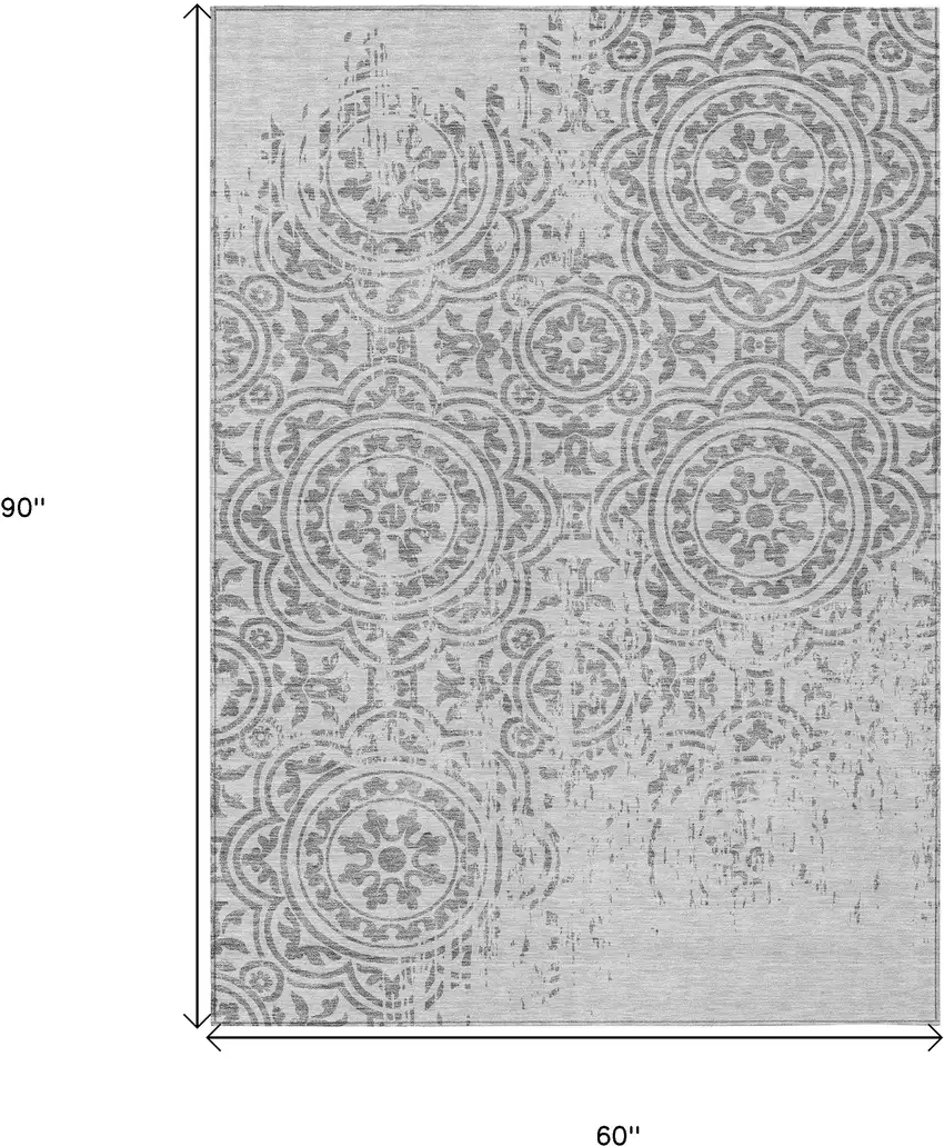 Silver And Gray Medallion Washable Indoor Outdoor Area Rug Photo 3