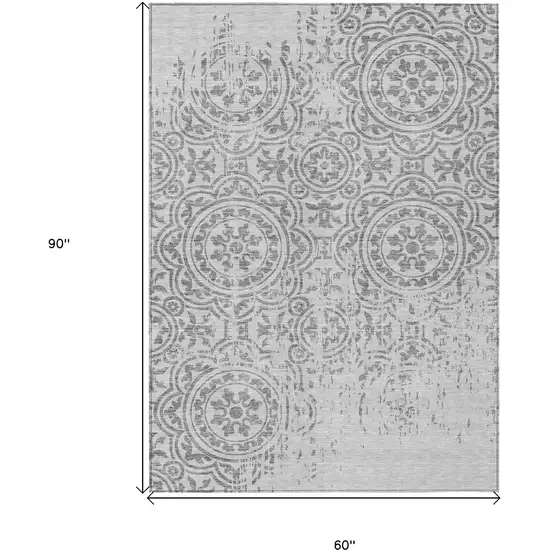 Silver And Gray Medallion Washable Indoor Outdoor Area Rug Photo 3