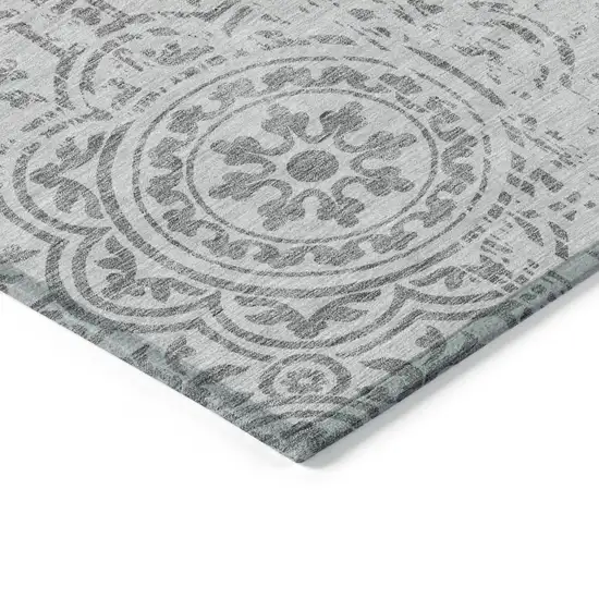 Silver And Gray Medallion Washable Indoor Outdoor Area Rug Photo 3