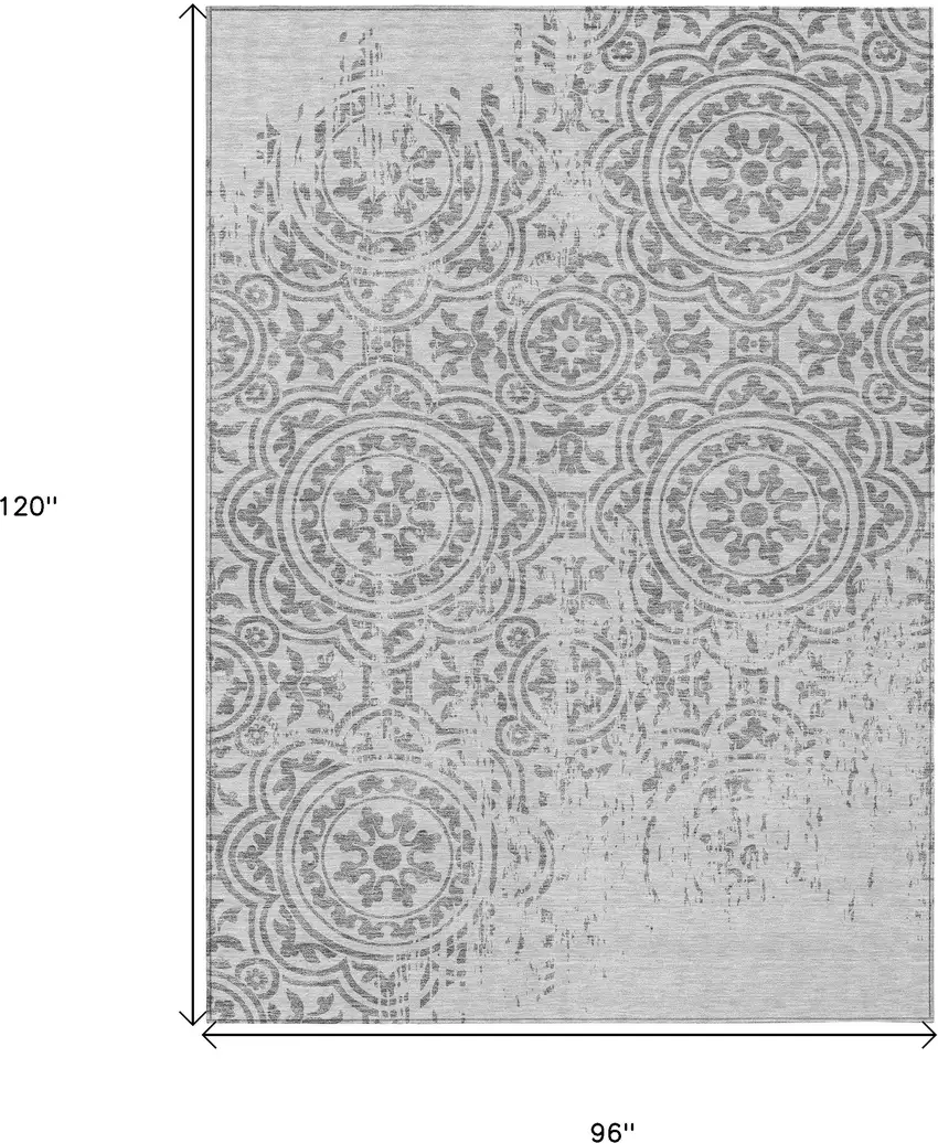 Silver And Gray Medallion Washable Indoor Outdoor Area Rug Photo 3