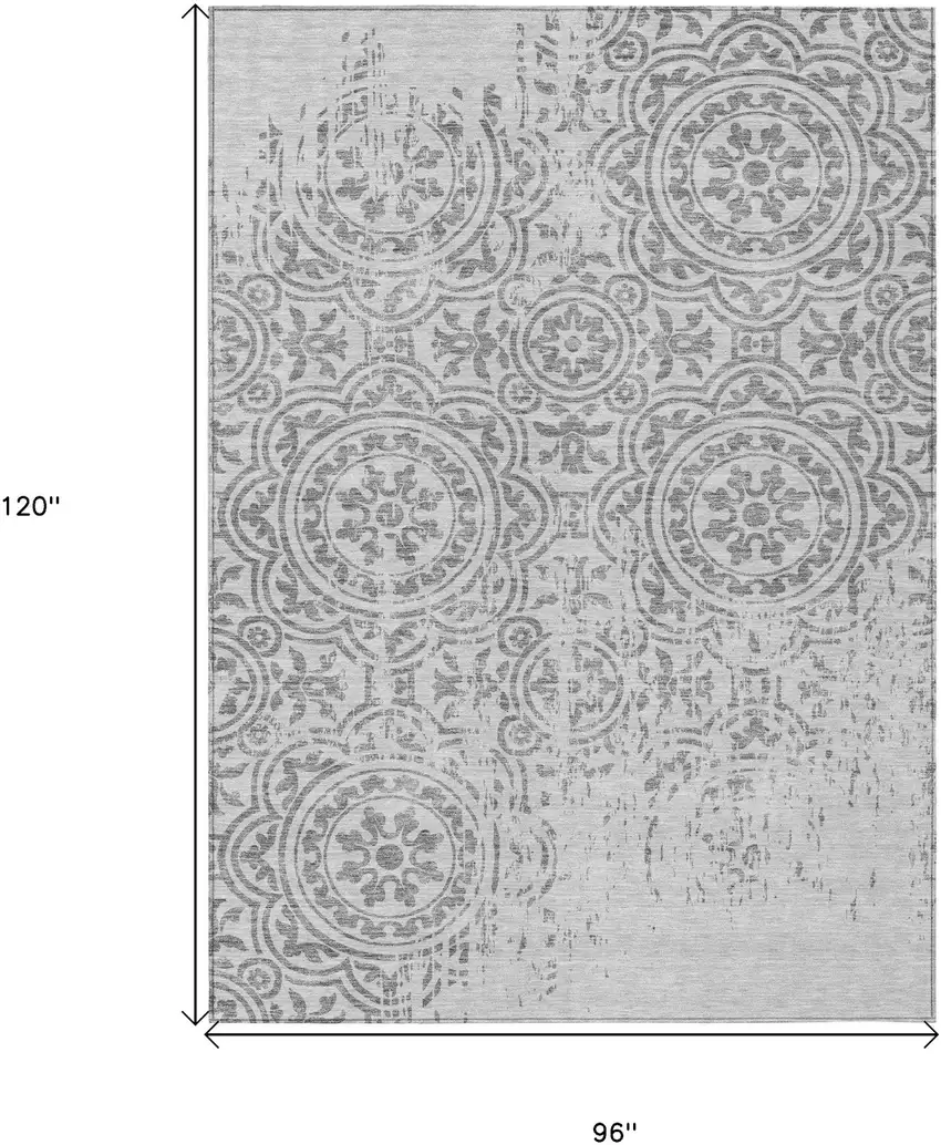 Silver And Gray Medallion Washable Indoor Outdoor Area Rug Photo 3