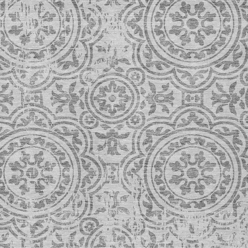 Silver And Gray Medallion Washable Indoor Outdoor Area Rug Photo 4