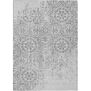 Photo of Silver And Gray Medallion Washable Indoor Outdoor Area Rug
