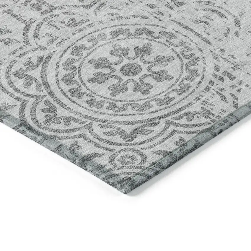Silver And Gray Medallion Washable Indoor Outdoor Area Rug Photo 3