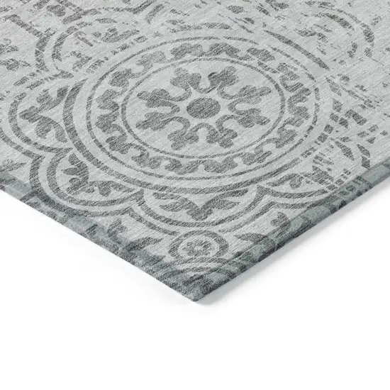 Silver And Gray Medallion Washable Indoor Outdoor Area Rug Photo 3