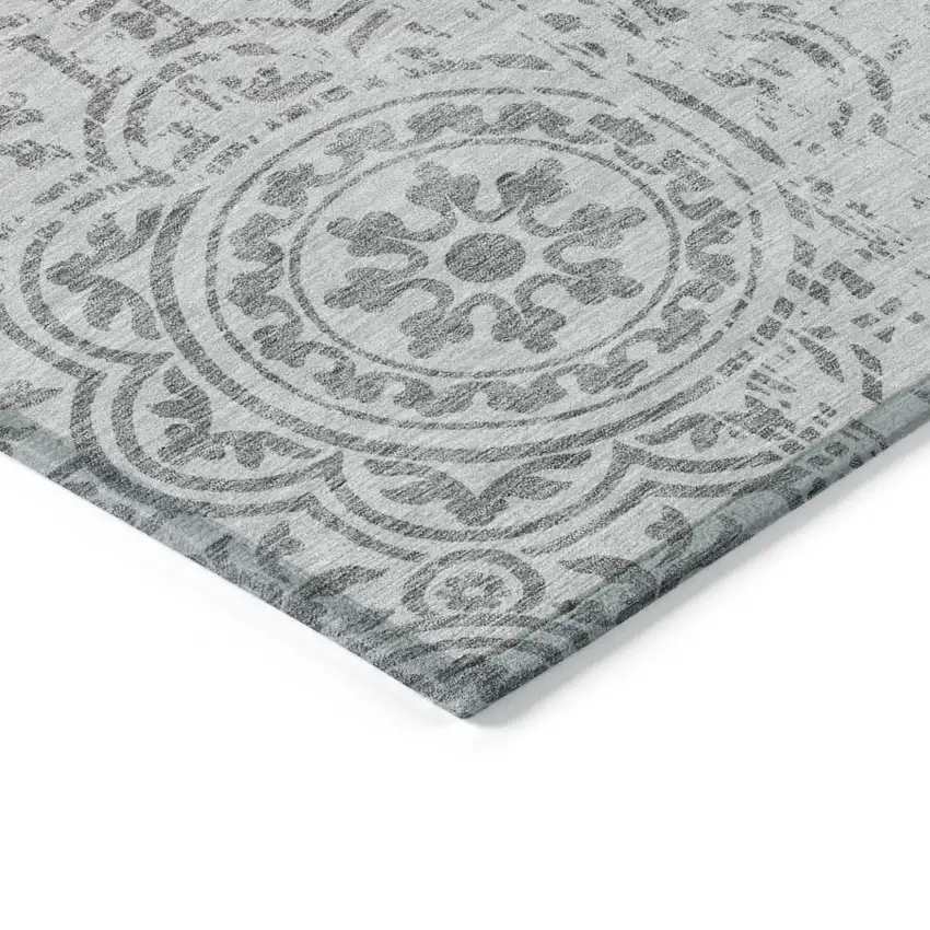 Silver And Gray Medallion Washable Indoor Outdoor Area Rug Photo 3