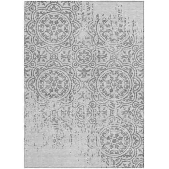 Silver And Gray Medallion Washable Indoor Outdoor Area Rug Photo 5