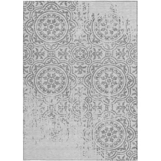 Silver And Gray Medallion Washable Indoor Outdoor Area Rug Photo 5