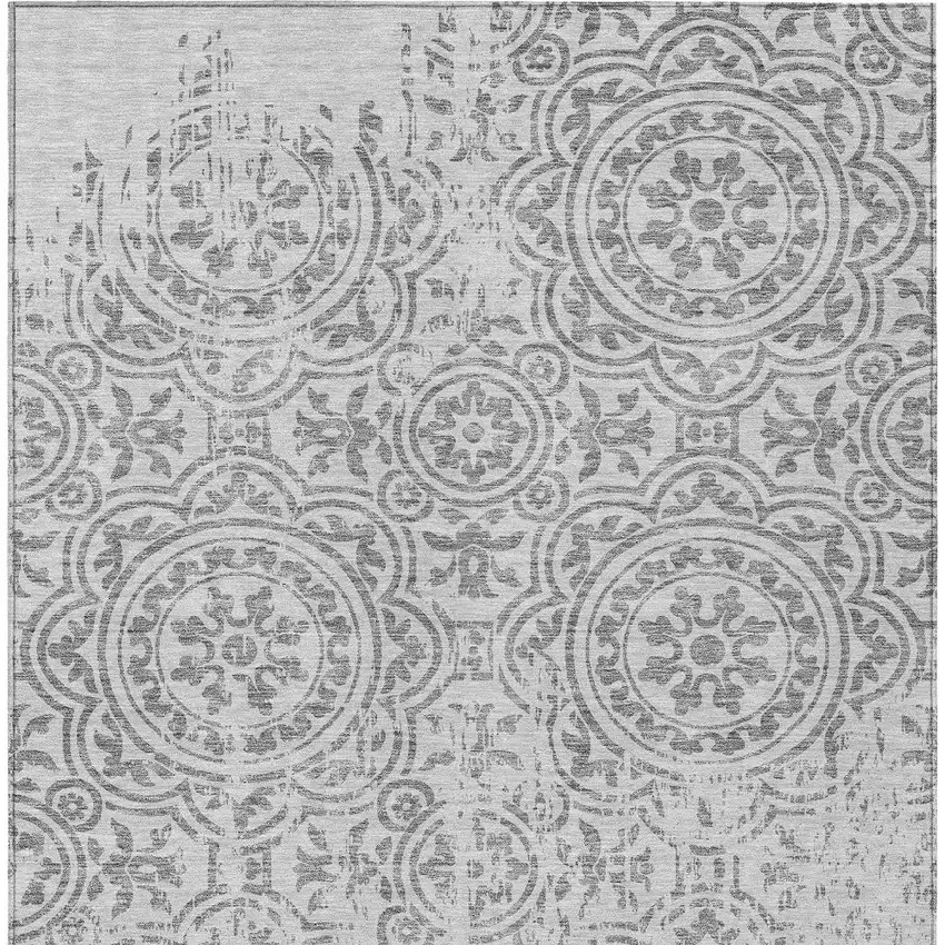 Silver And Gray Medallion Washable Indoor Outdoor Area Rug Photo 4