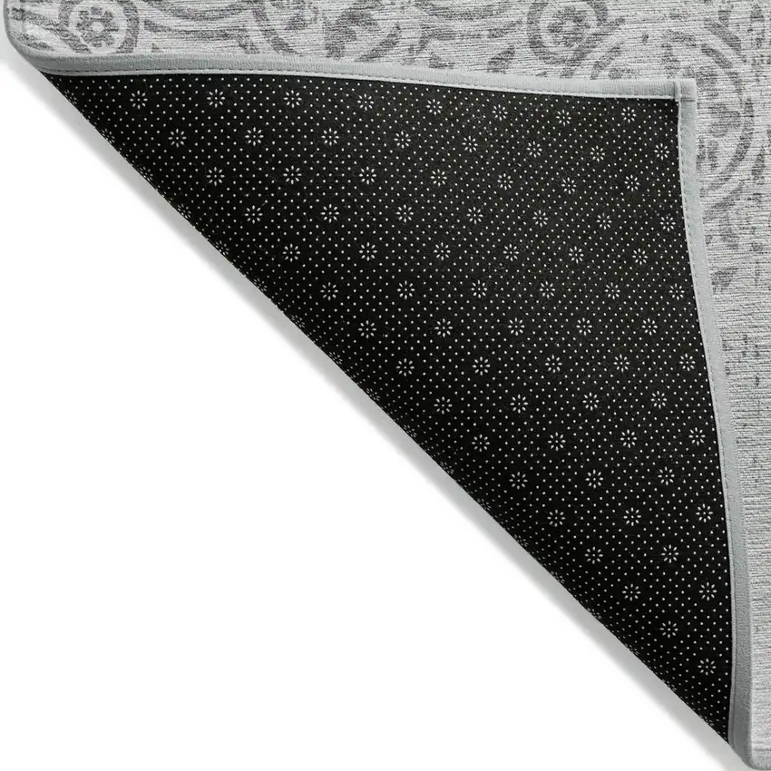 Silver And Gray Medallion Washable Indoor Outdoor Area Rug Photo 2