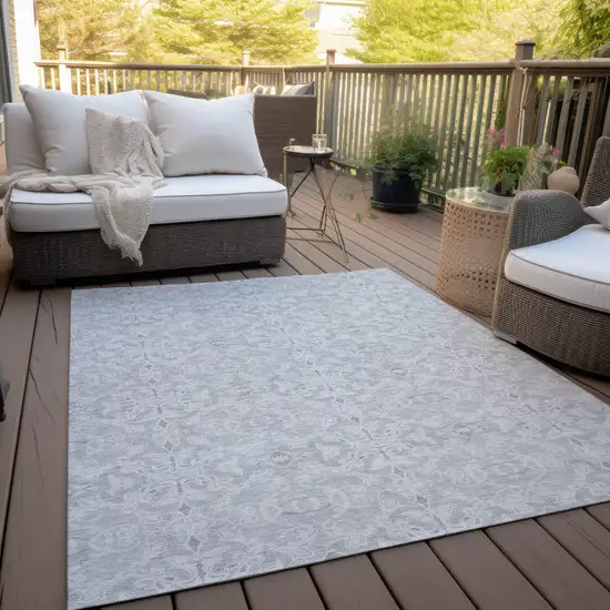 Silver And Gray Medallion Washable Indoor Outdoor Area Rug Photo 8