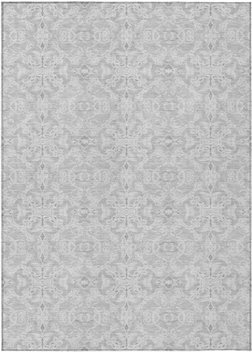 Silver And Gray Medallion Washable Indoor Outdoor Area Rug Photo 2