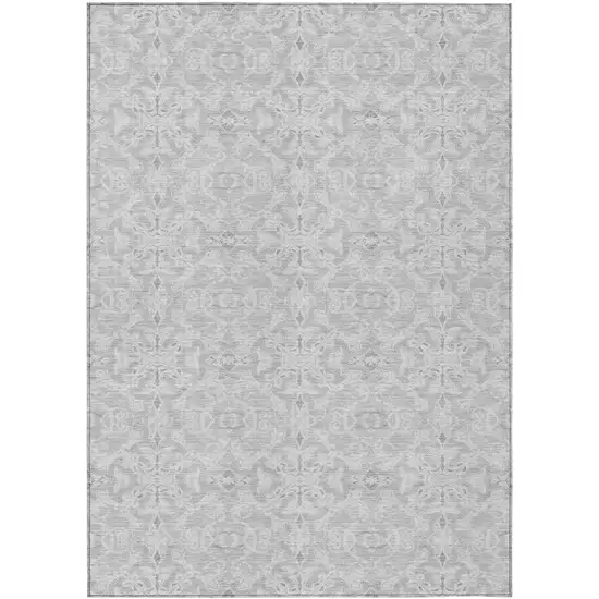 Silver And Gray Medallion Washable Indoor Outdoor Area Rug Photo 2