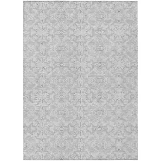 Silver And Gray Medallion Washable Indoor Outdoor Area Rug Photo 2