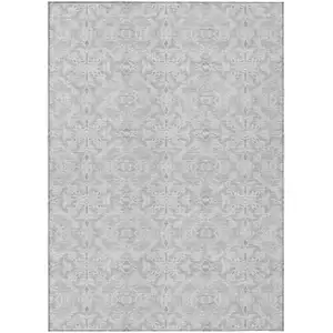 Photo of Silver And Gray Medallion Washable Indoor Outdoor Area Rug
