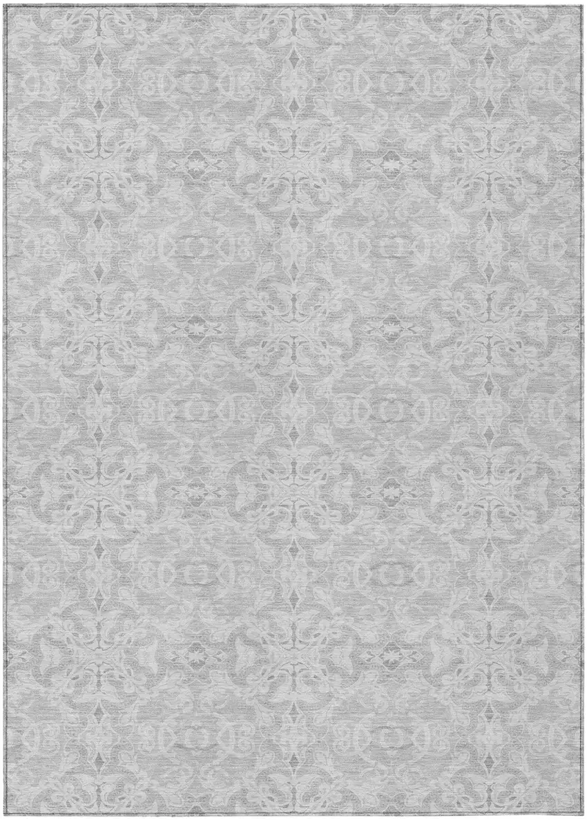 Silver And Gray Medallion Washable Indoor Outdoor Area Rug Photo 2