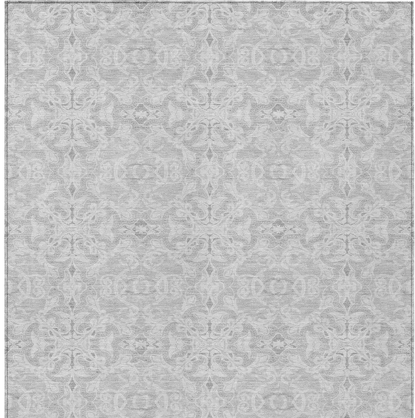 Silver And Gray Medallion Washable Indoor Outdoor Area Rug Photo 7